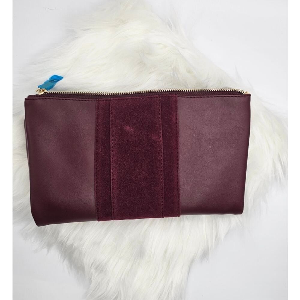 Summer & Rose FabFitFun Burgundy Vegan Leather Suede Fold-Over Clutch NWOT